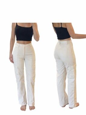 Abercrombie Fitch Cream Cargo Pants High Rise Utility Straight Leg 26
